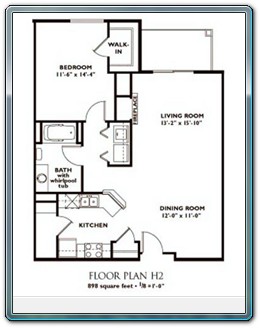 1 Bedroom Floor Plan - Plan H2